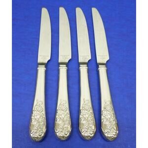 4 Reed & Barton FRENCH FLORAL Glossy 18/8 Stainless KOREA Flatware DINNER KNIVES